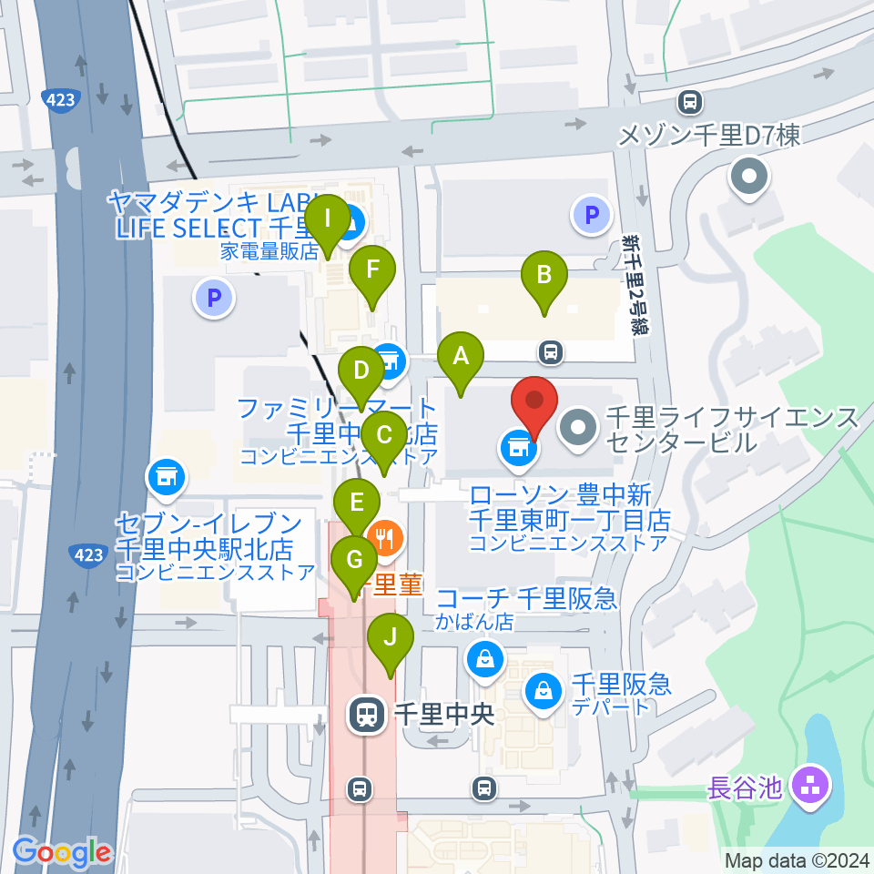 ミュージックサロン千里 ヤマハミュージック周辺のカフェ一覧地図