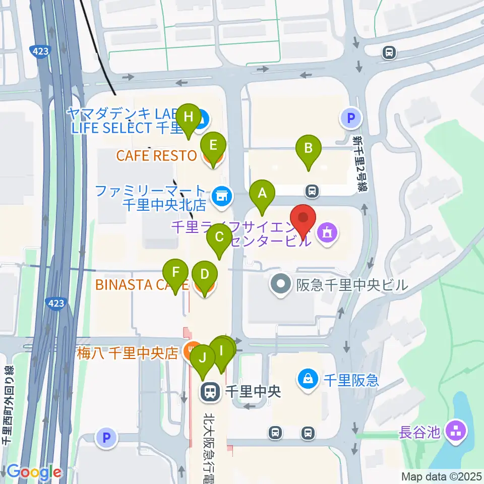 ミュージックサロン千里 ヤマハミュージック周辺のカフェ一覧地図