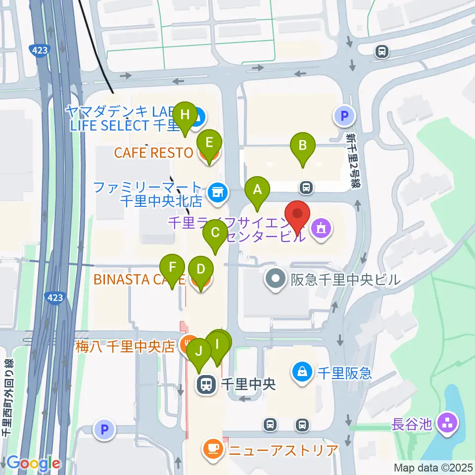 ミュージックサロン千里 ヤマハミュージック周辺のカフェ一覧地図