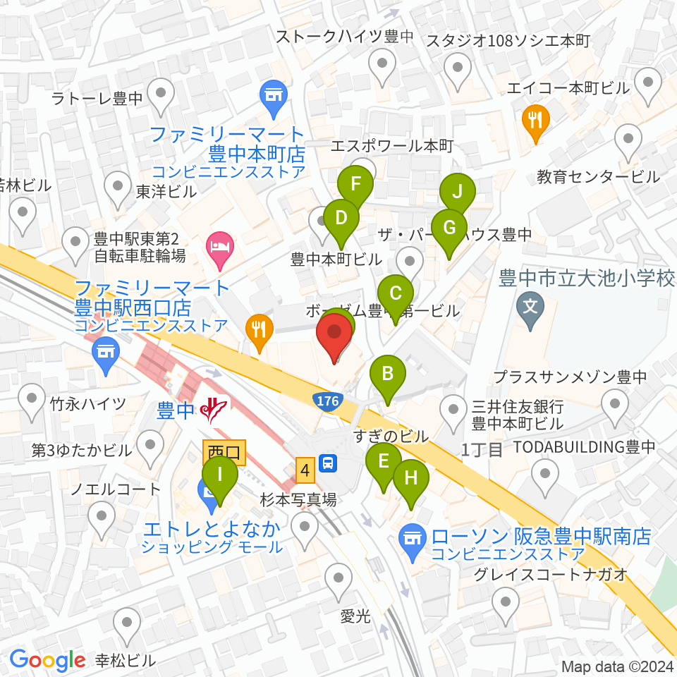 アミューズ豊中 ヤマハミュージック周辺のカフェ一覧地図
