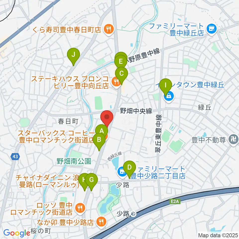 緑丘センター ヤマハミュージック周辺のカフェ一覧地図