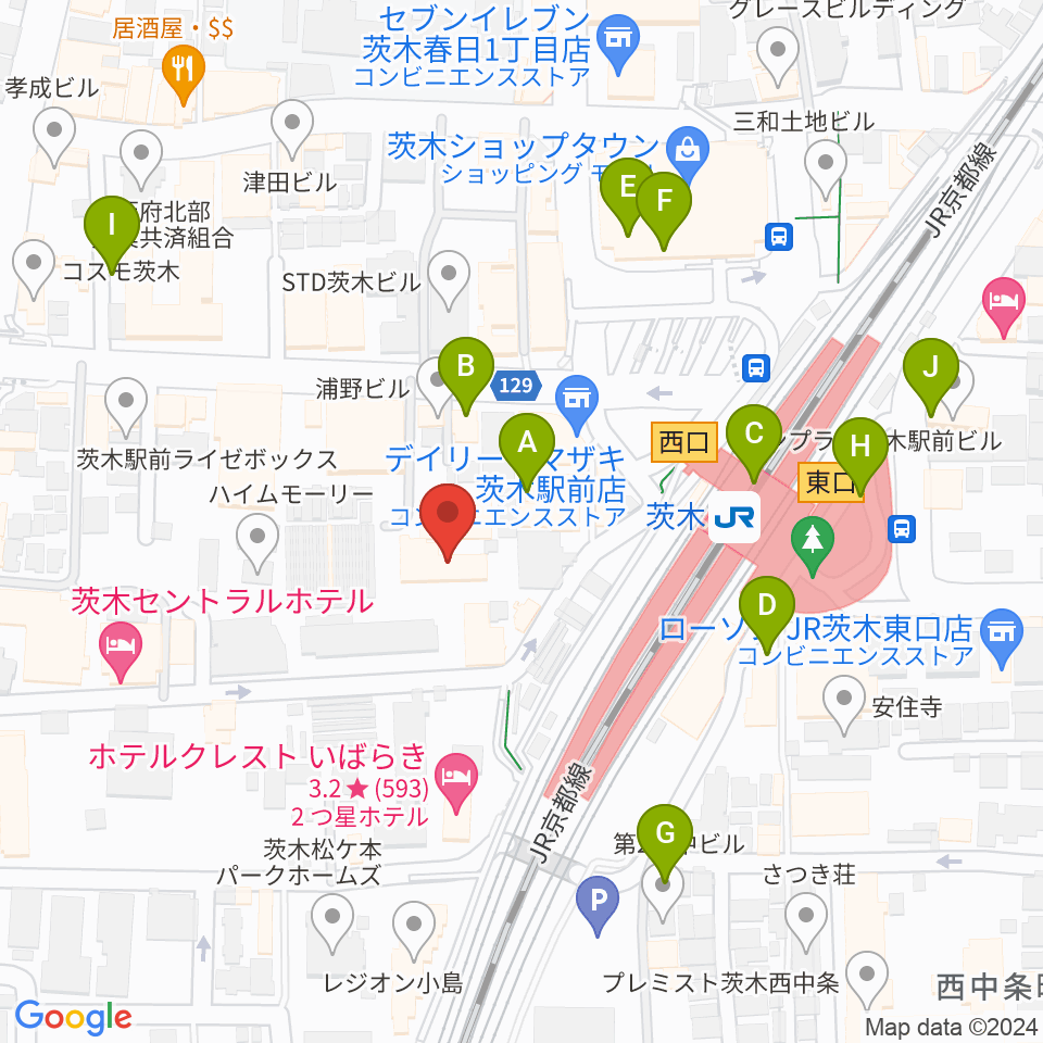 茨木センター ヤマハミュージック周辺のカフェ一覧地図