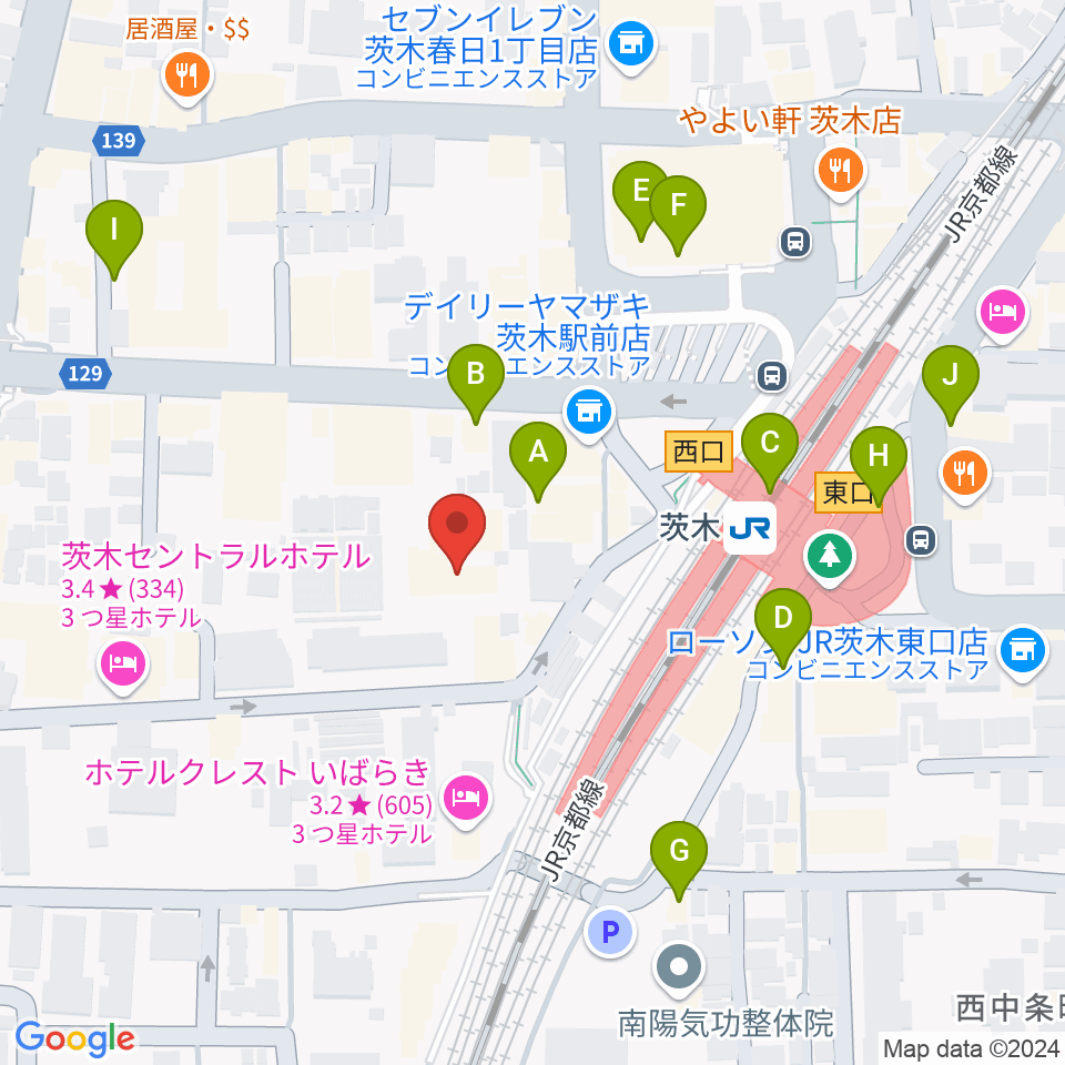 茨木センター ヤマハミュージック周辺のカフェ一覧地図