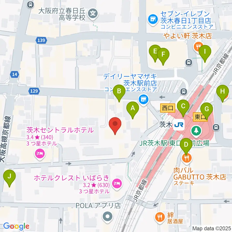 茨木センター ヤマハミュージック周辺のカフェ一覧地図