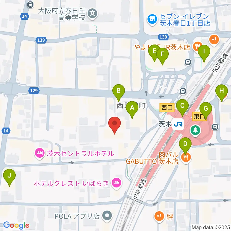 茨木センター ヤマハミュージック周辺のカフェ一覧地図
