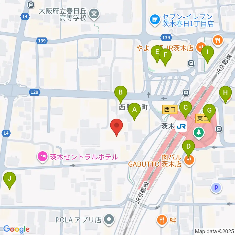 茨木センター ヤマハミュージック周辺のカフェ一覧地図