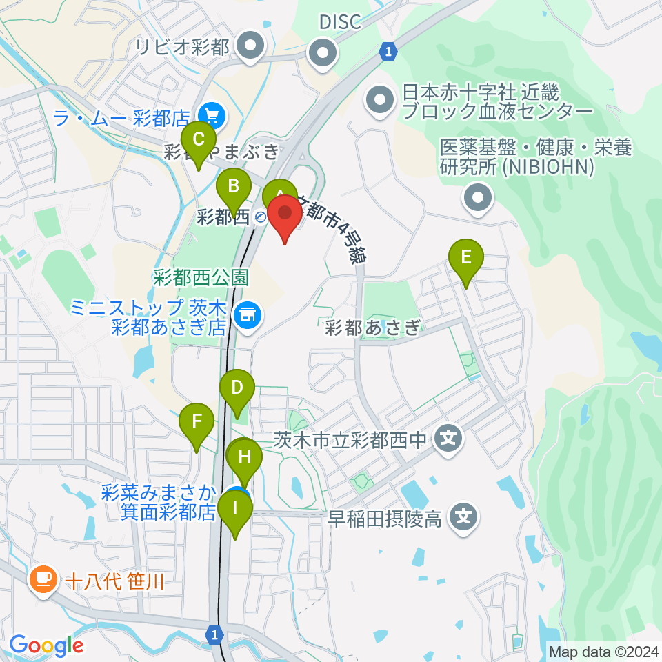 ヤマハミュージックセンター彩都 ヤマハミュージック周辺のカフェ一覧地図