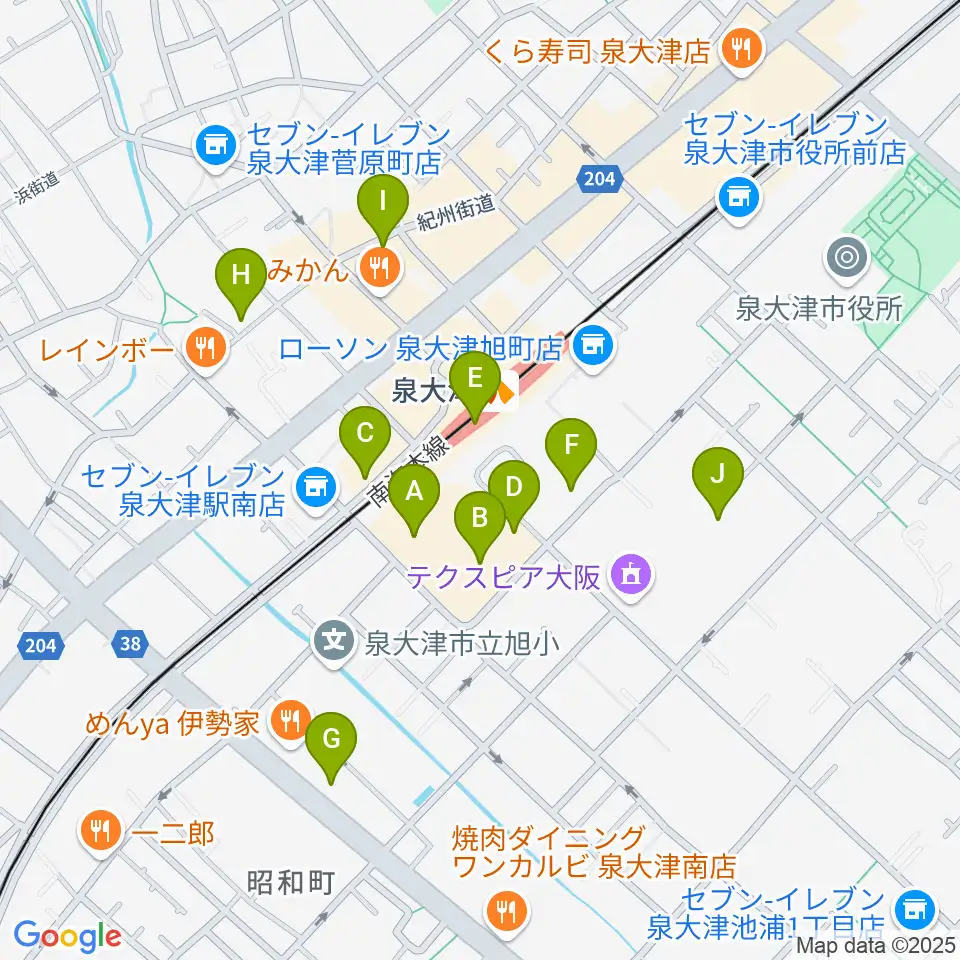 アルザ泉大津センター ヤマハミュージック周辺のカフェ一覧地図