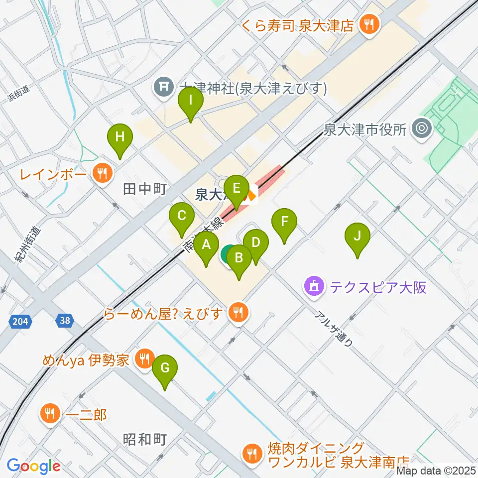 アルザ泉大津センター ヤマハミュージック周辺のカフェ一覧地図