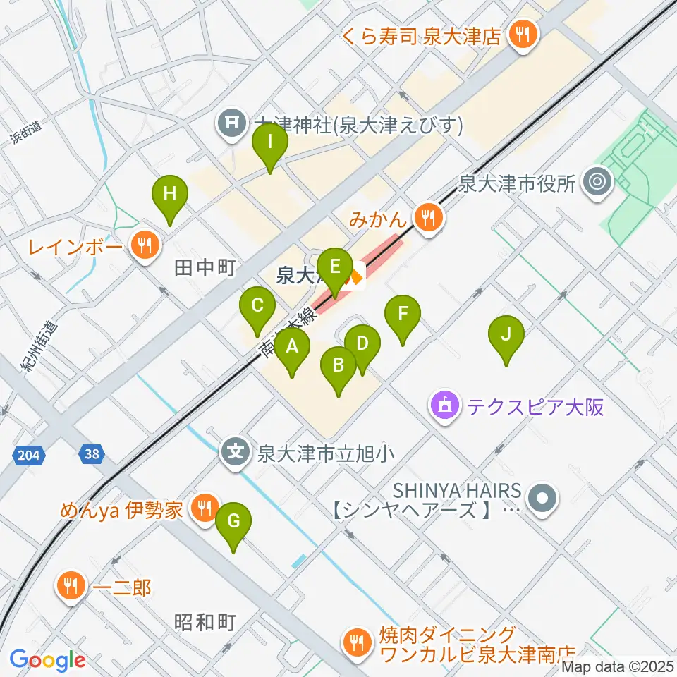 アルザ泉大津センター ヤマハミュージック周辺のカフェ一覧地図