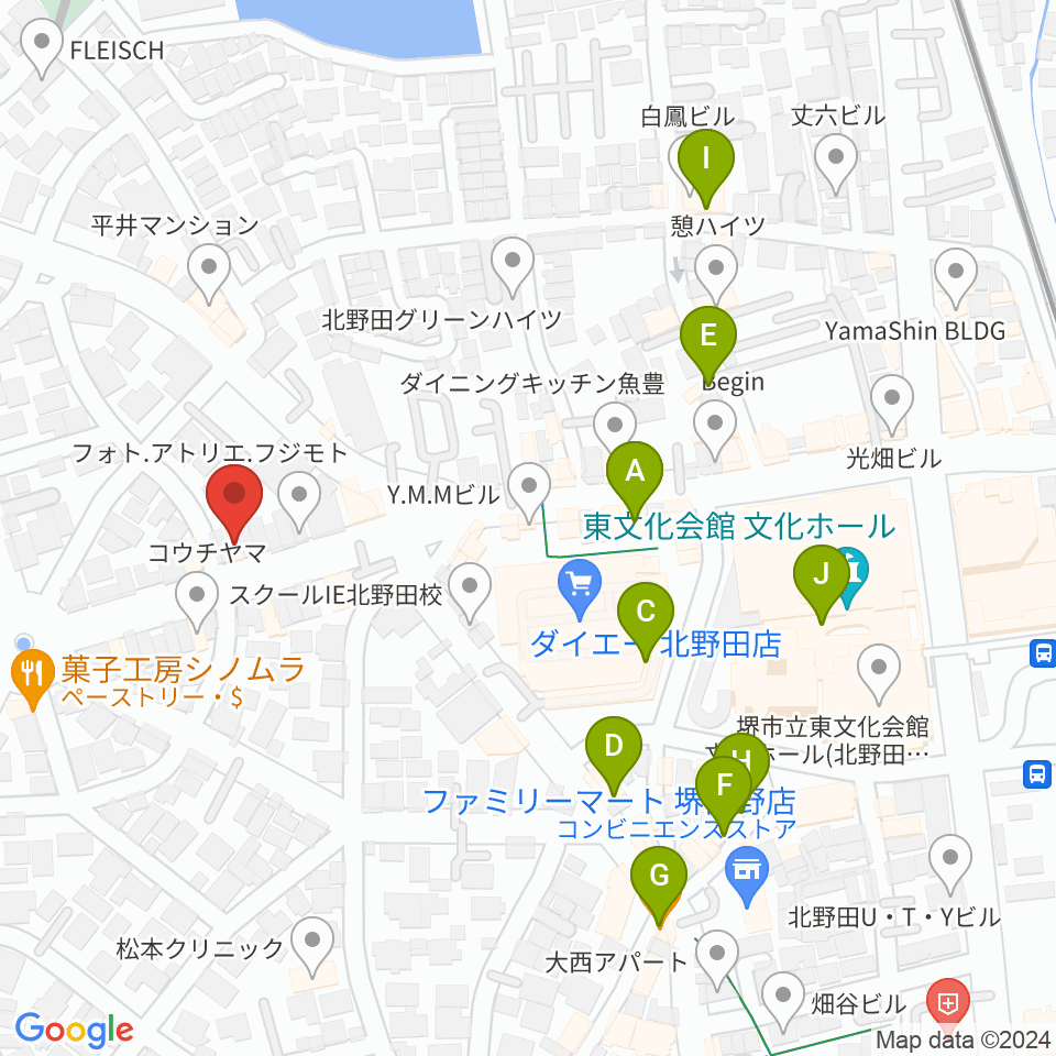 北野田センター ヤマハミュージック周辺のカフェ一覧地図