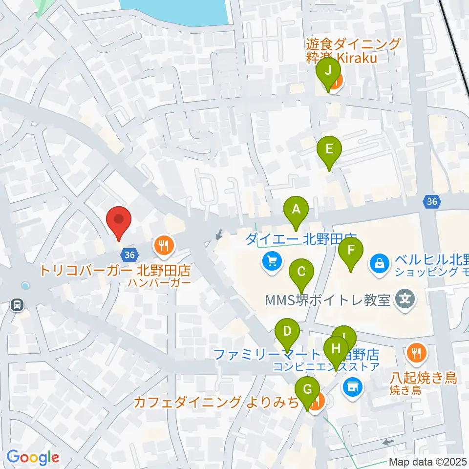 北野田センター ヤマハミュージック周辺のカフェ一覧地図