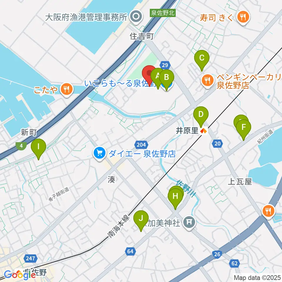 ミュージックセンター泉佐野 ヤマハミュージック周辺のカフェ一覧地図
