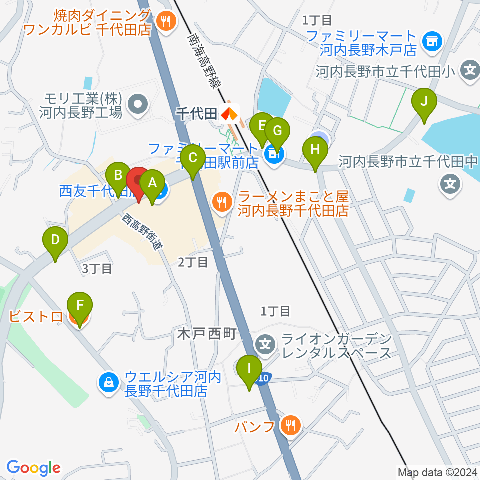 音楽広場ミニヨン周辺のカフェ一覧地図