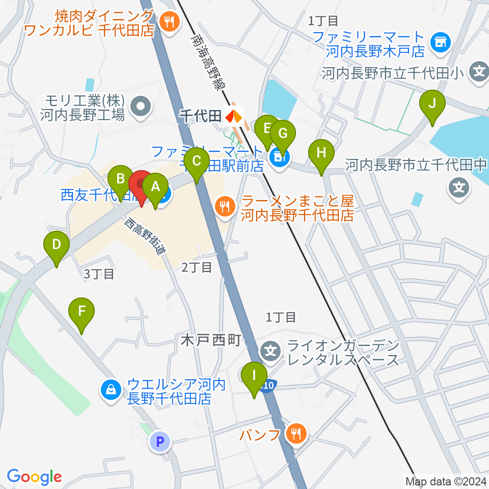 音楽広場ミニヨン周辺のカフェ一覧地図