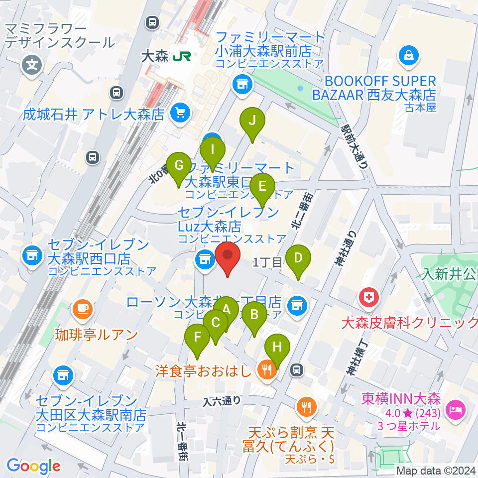 スター楽器大森センター周辺のカフェ一覧地図