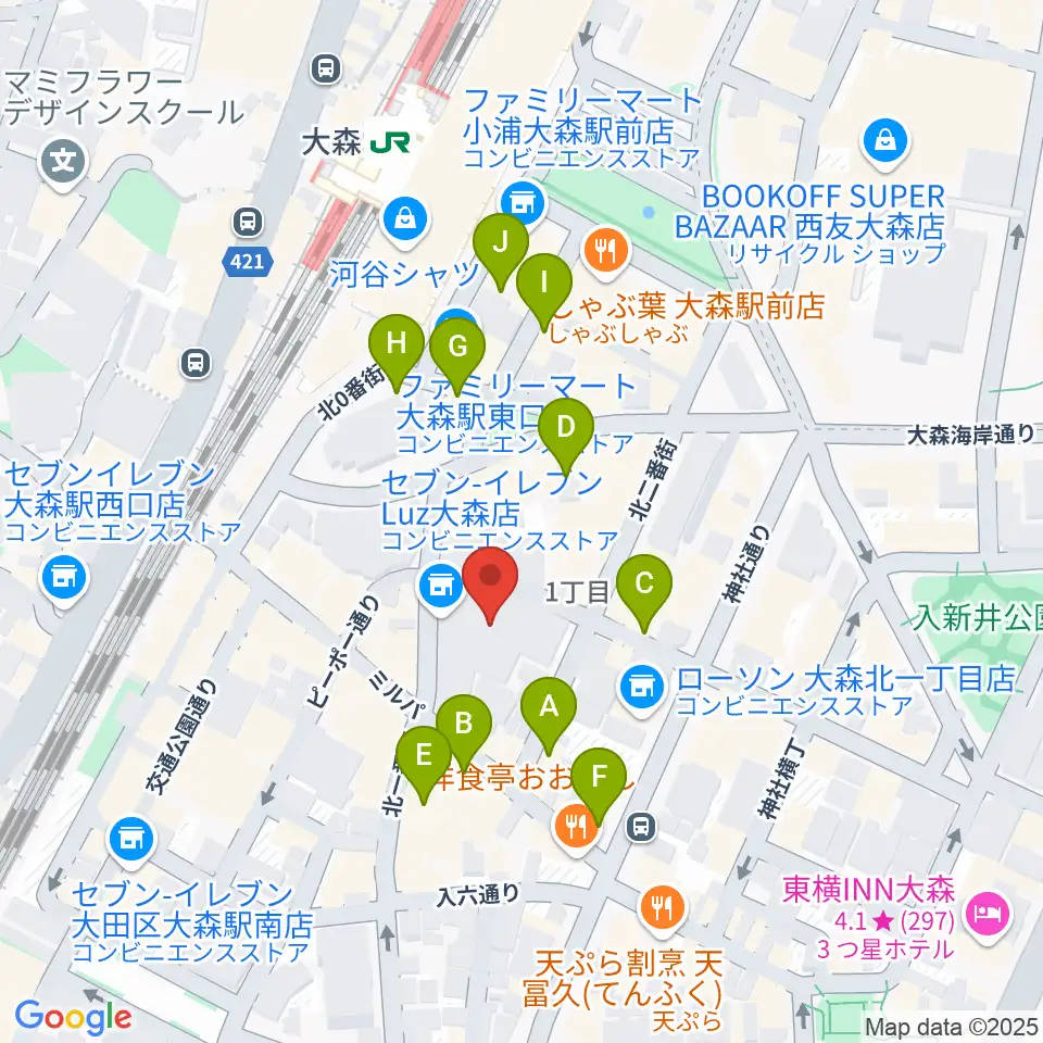 スター楽器大森センター周辺のカフェ一覧地図
