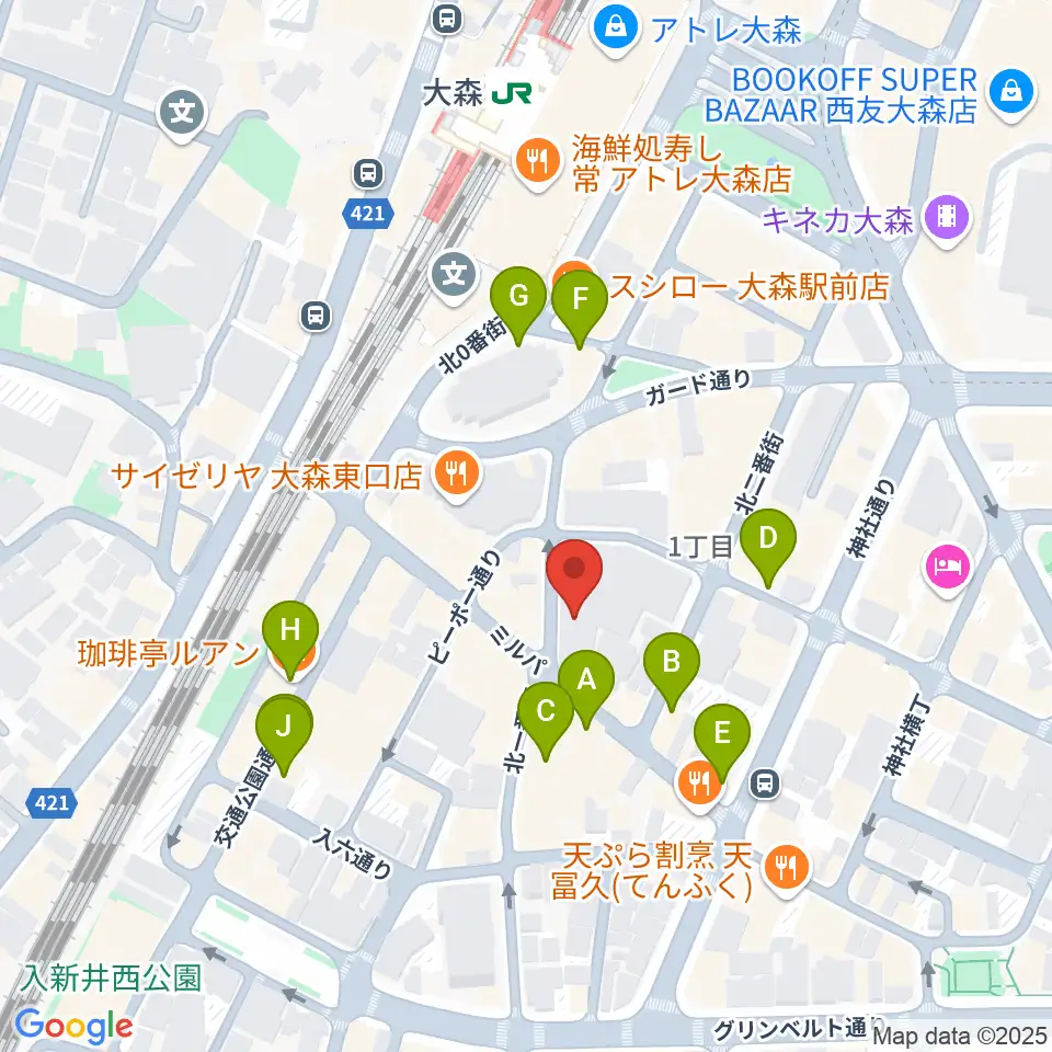 スター楽器 大森センター周辺のカフェ一覧地図
