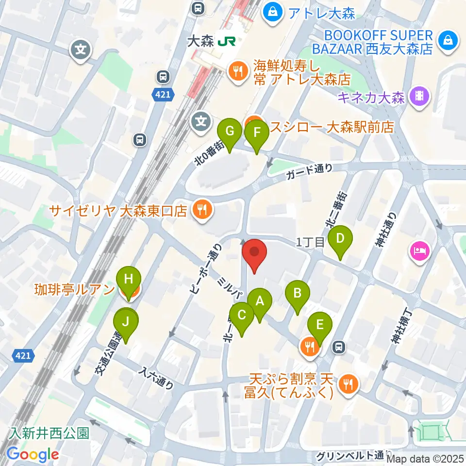 スター楽器 大森センター周辺のカフェ一覧地図