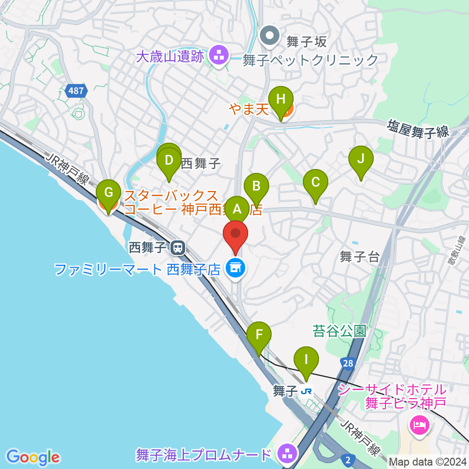 舞子センター ヤマハミュージック周辺のカフェ一覧地図