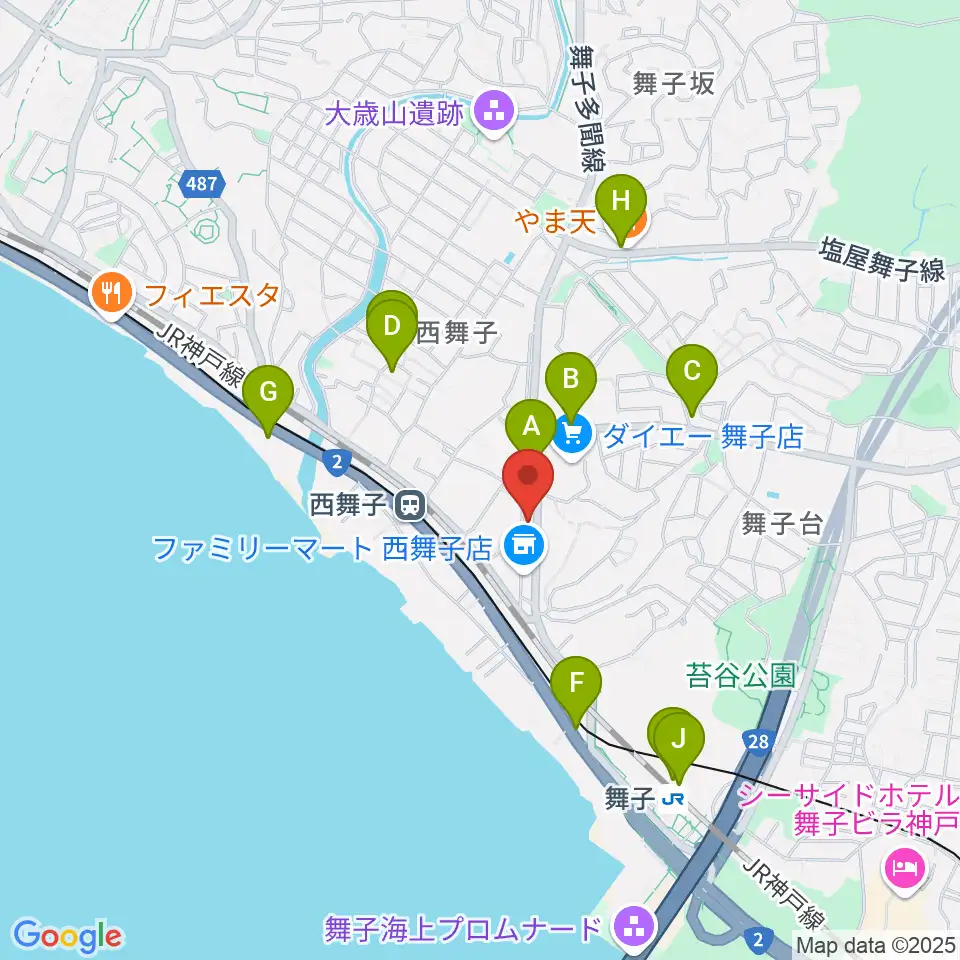 舞子センター ヤマハミュージック周辺のカフェ一覧地図