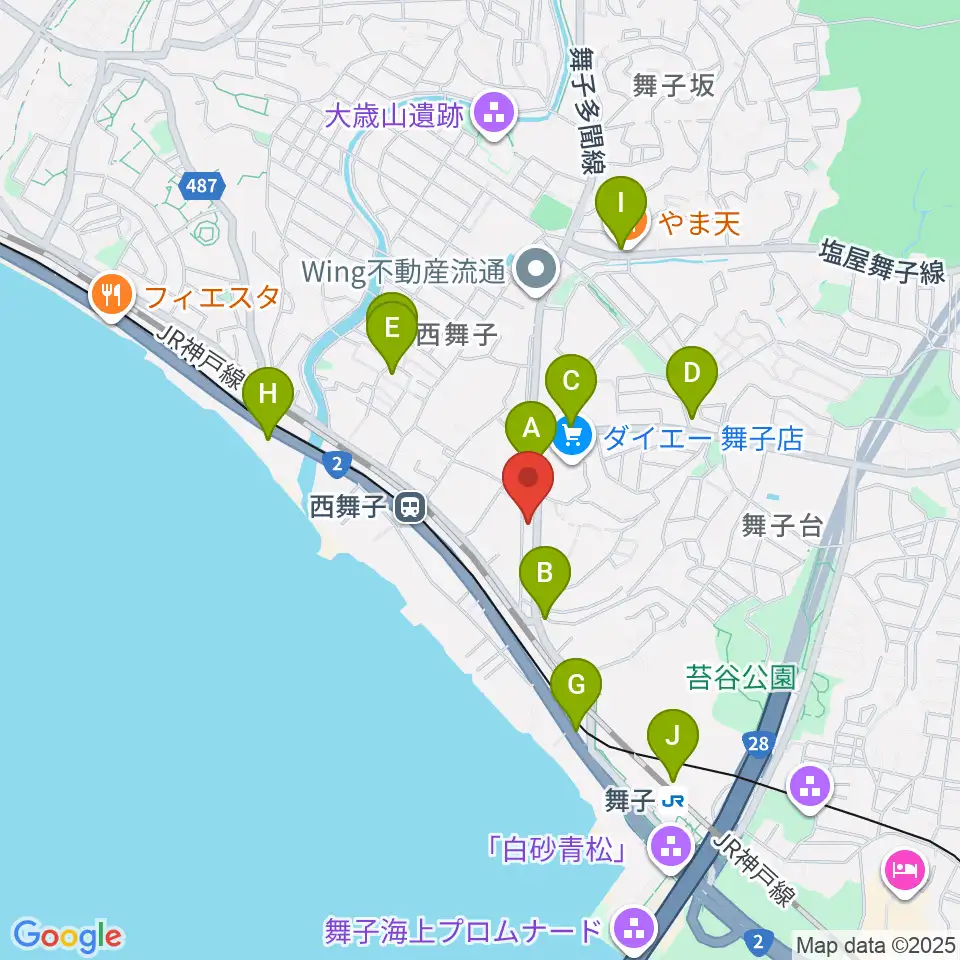 舞子センター ヤマハミュージック周辺のカフェ一覧地図