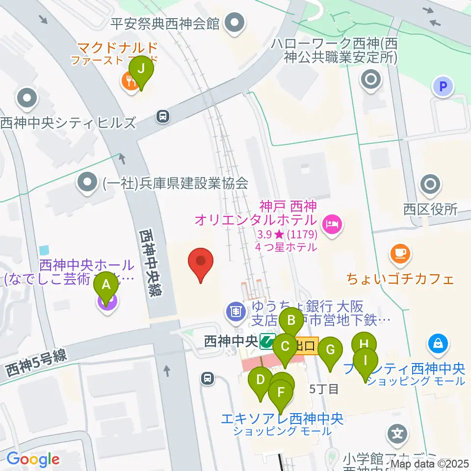 西神中央センター ヤマハミュージック周辺のカフェ一覧地図