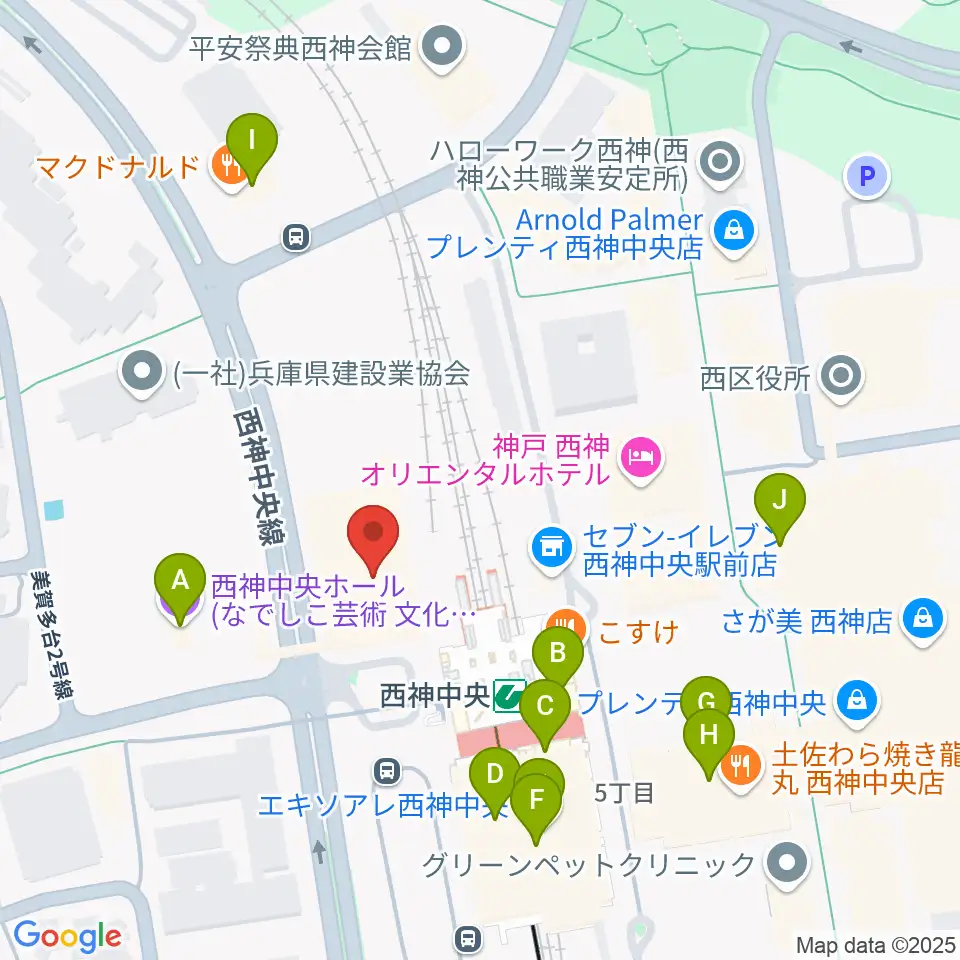 西神中央センター ヤマハミュージック周辺のカフェ一覧地図