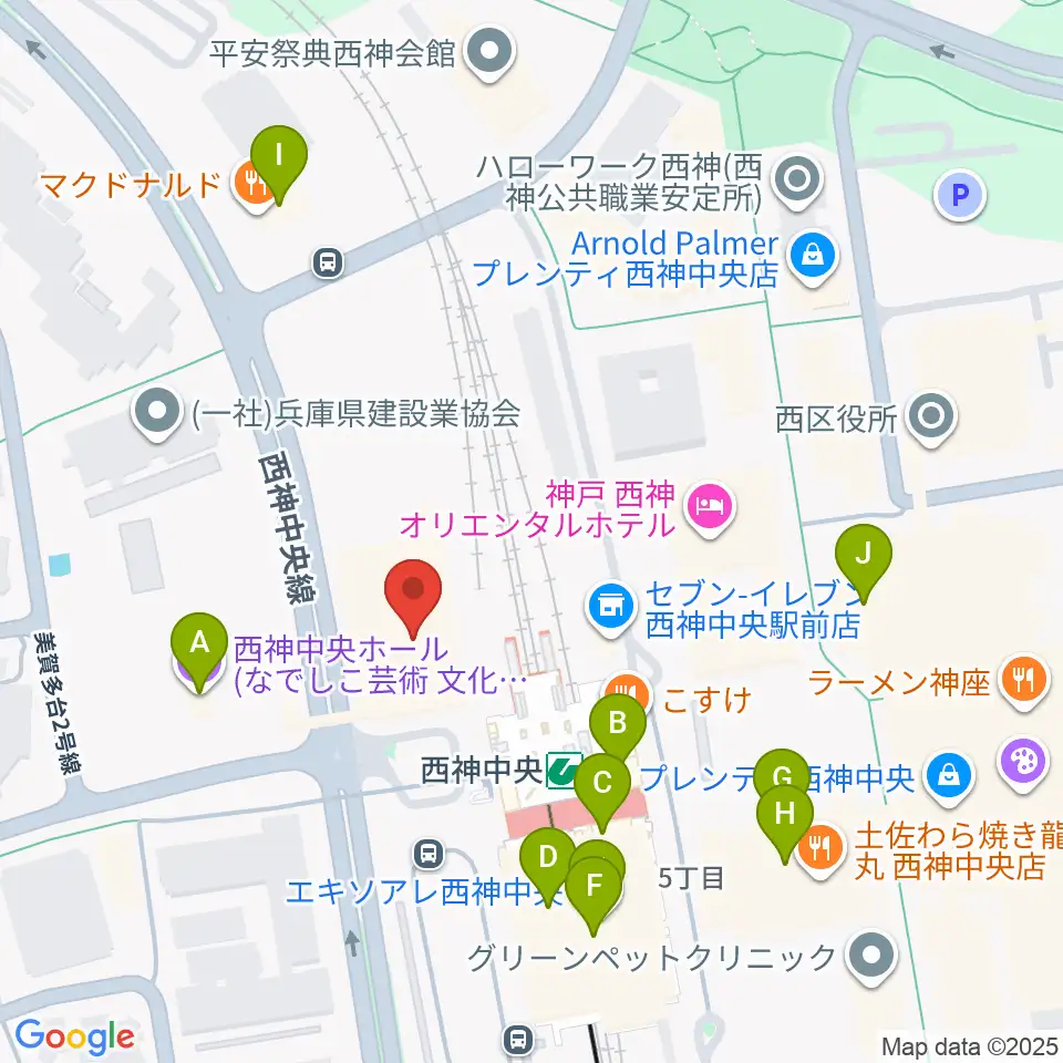 西神中央センター ヤマハミュージック周辺のカフェ一覧地図