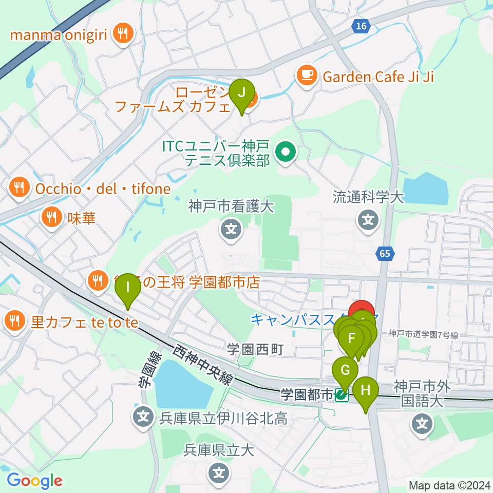 学園都市センター ヤマハミュージック周辺のカフェ一覧地図