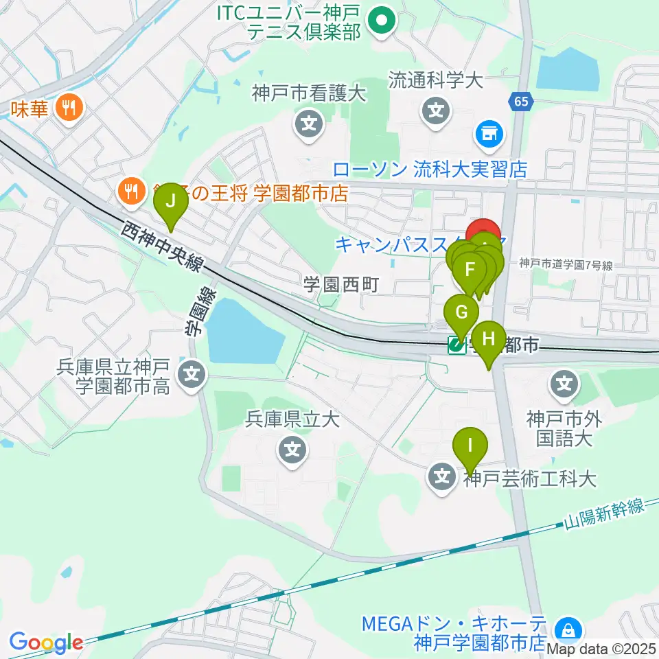 学園都市センター ヤマハミュージック周辺のカフェ一覧地図