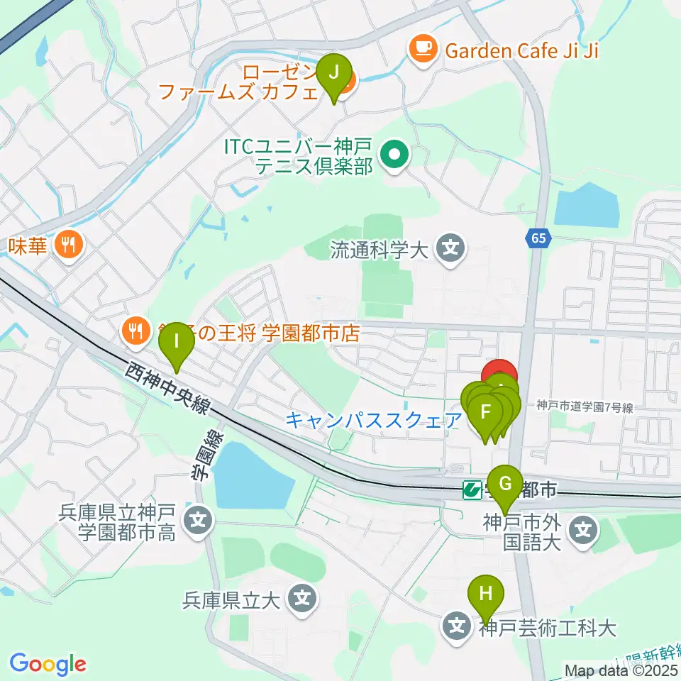 学園都市センター ヤマハミュージック周辺のカフェ一覧地図
