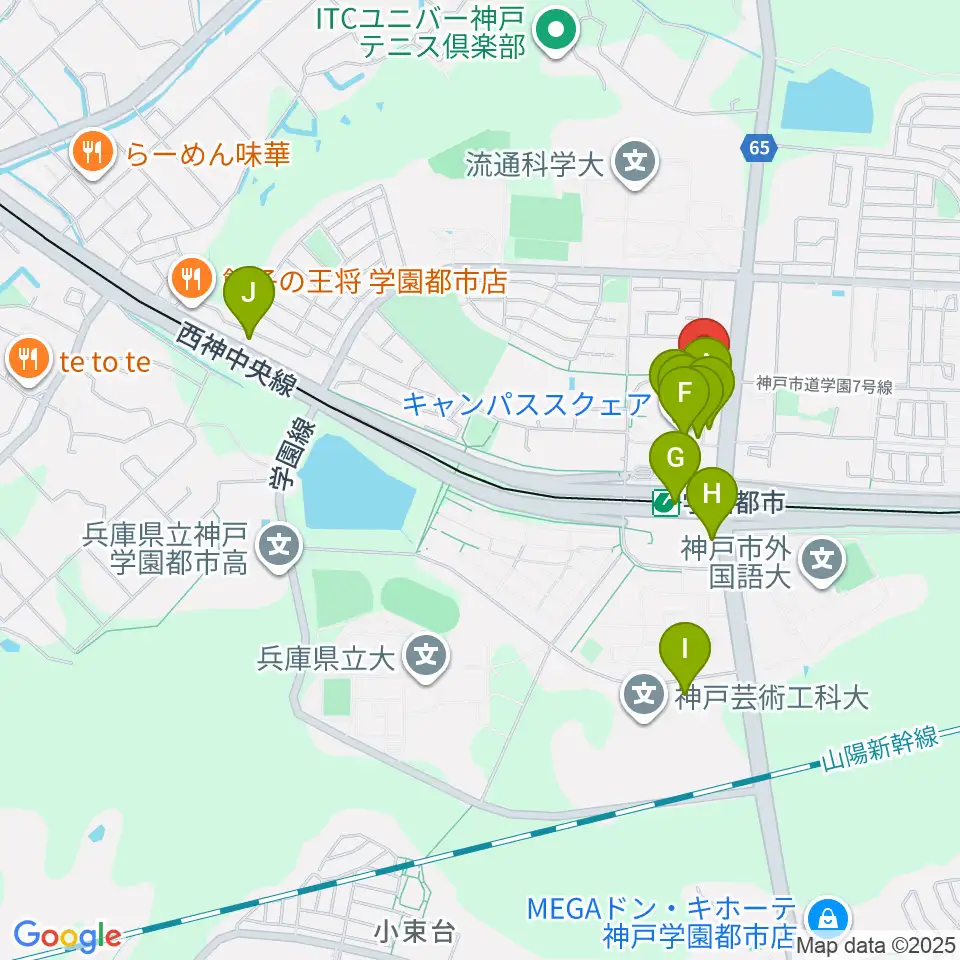 学園都市センター ヤマハミュージック周辺のカフェ一覧地図