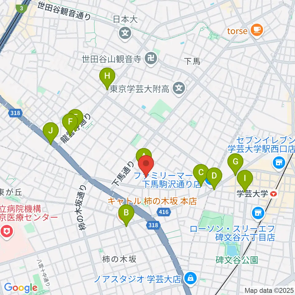 アウラ音楽院 学芸大学教室周辺のカフェ一覧地図