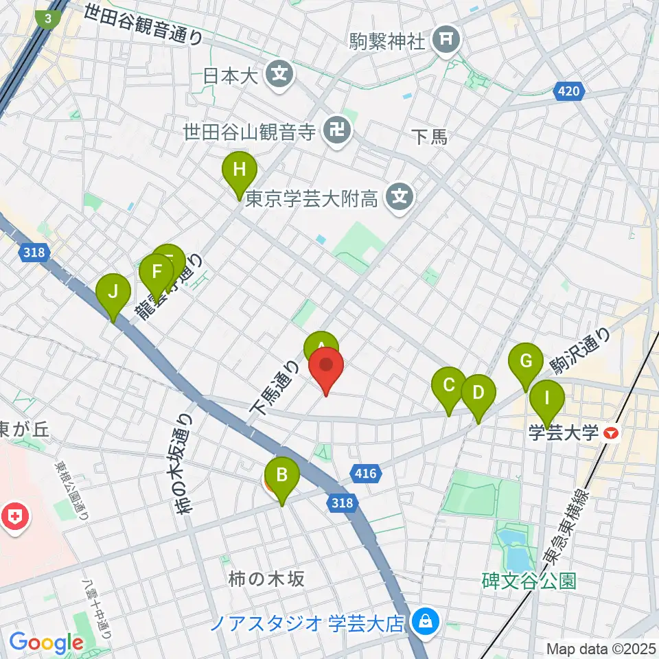 アウラ音楽院 学芸大学教室周辺のカフェ一覧地図
