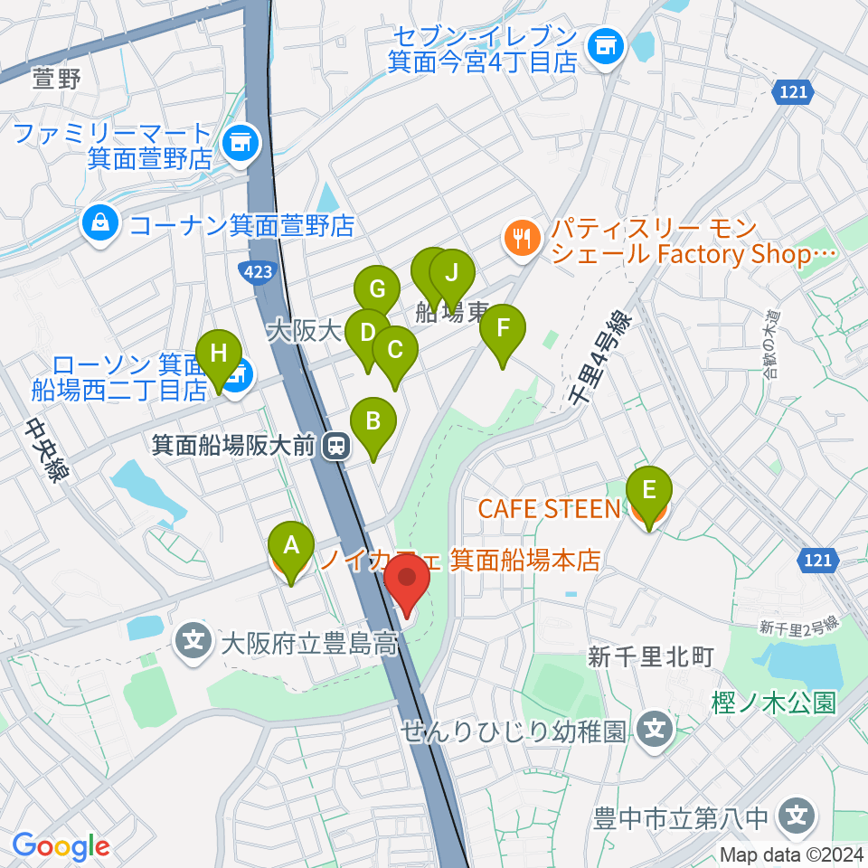 マークスミュージック周辺のカフェ一覧地図