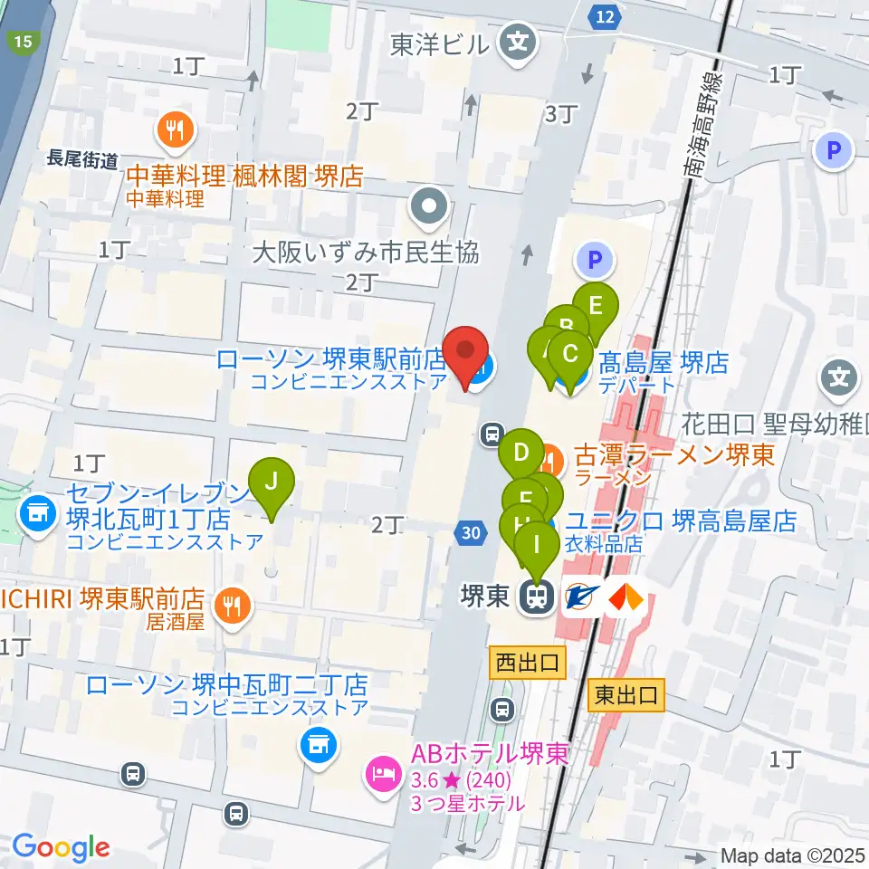 ヤマハミュージック 堺店周辺のカフェ一覧地図