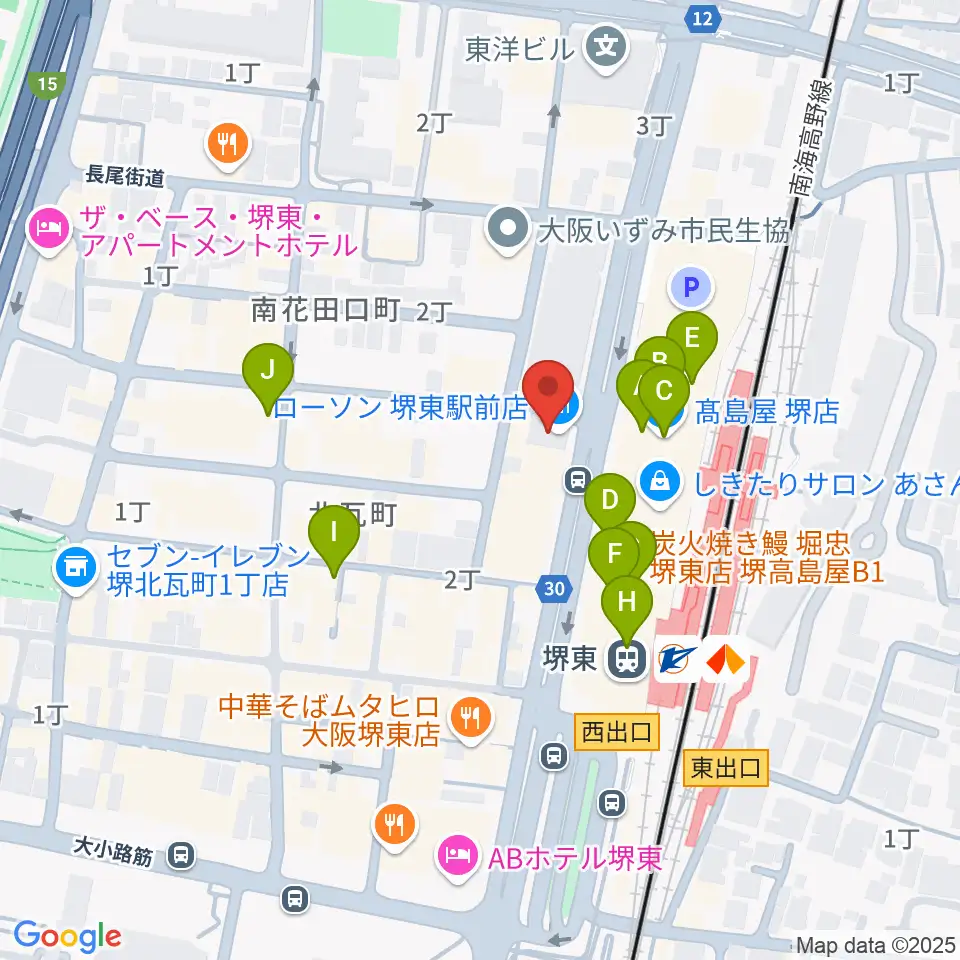 ヤマハミュージック 堺店周辺のカフェ一覧地図