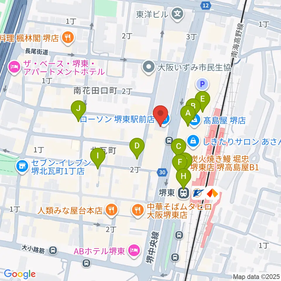 ヤマハミュージック 堺店周辺のカフェ一覧地図