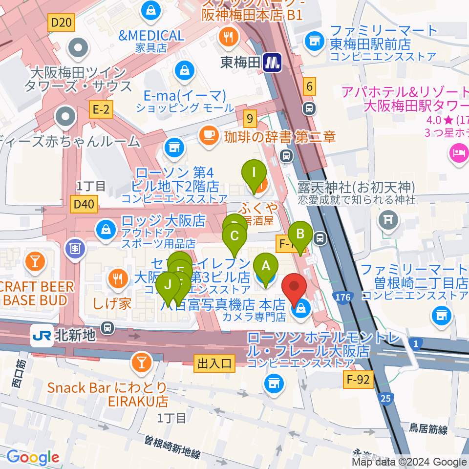 カワイ梅田周辺のカフェ一覧地図