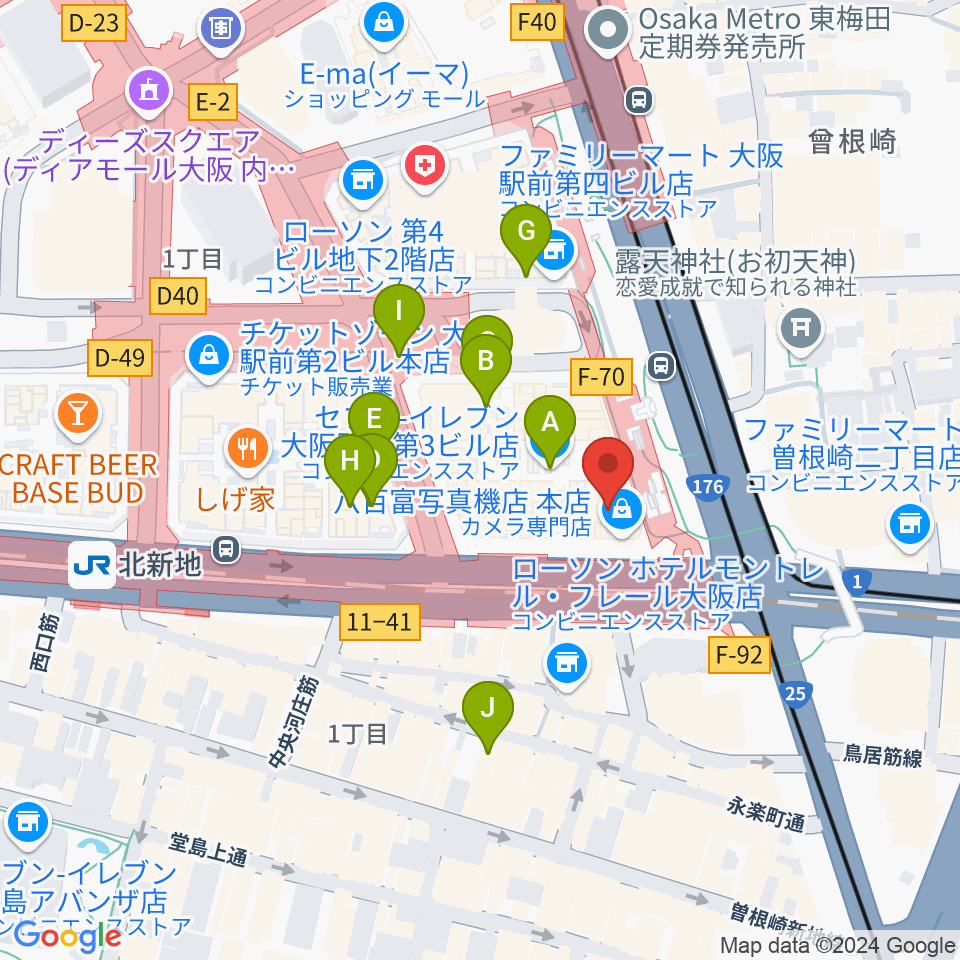 カワイ梅田周辺のカフェ一覧地図