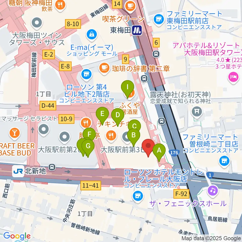 カワイ梅田周辺のカフェ一覧地図