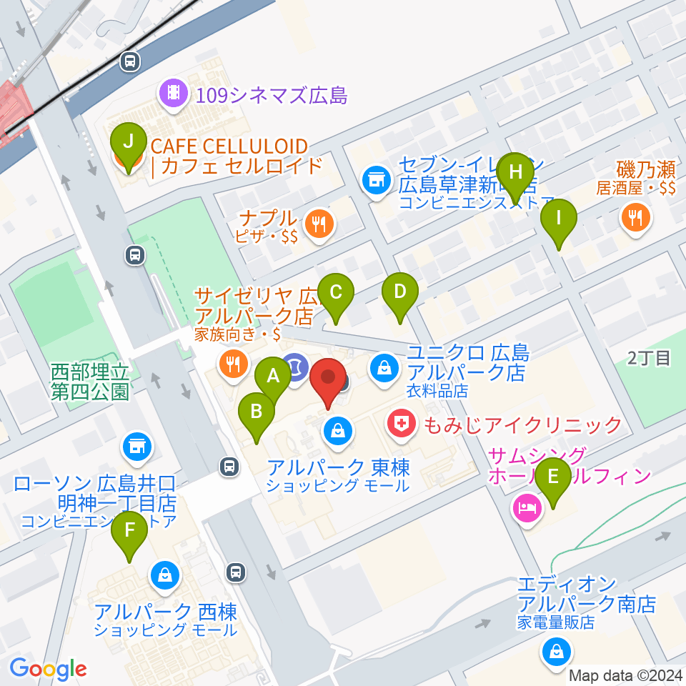 アルパークセンター ヤマハミュージック周辺のカフェ一覧地図