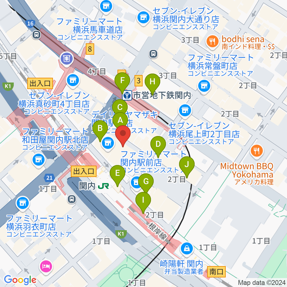 関内ヤンキース周辺のカフェ一覧地図