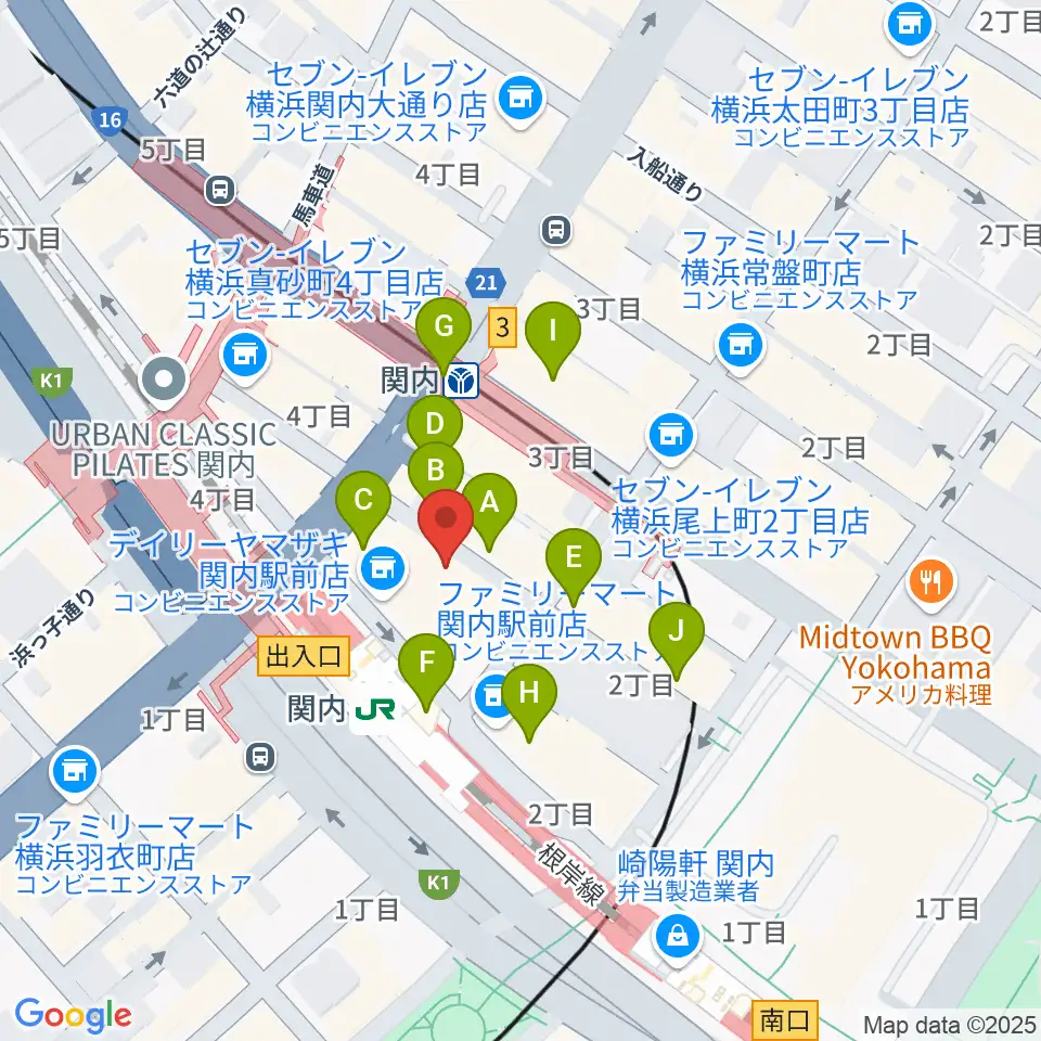 関内ヤンキース周辺のカフェ一覧地図