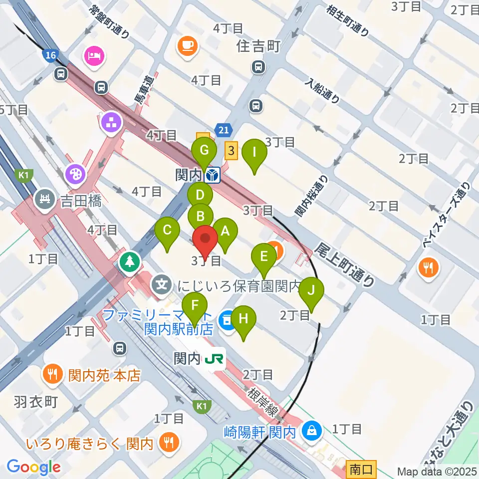 関内ヤンキース周辺のカフェ一覧地図
