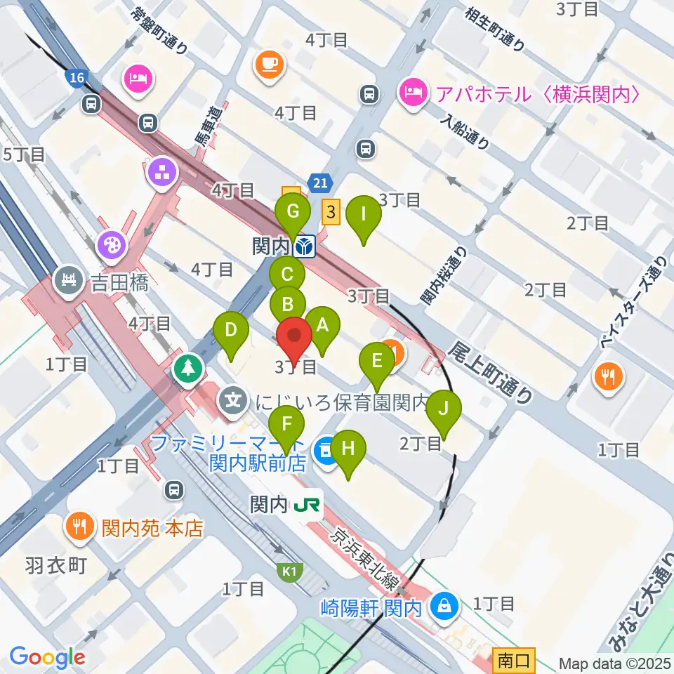 関内ヤンキース周辺のカフェ一覧地図