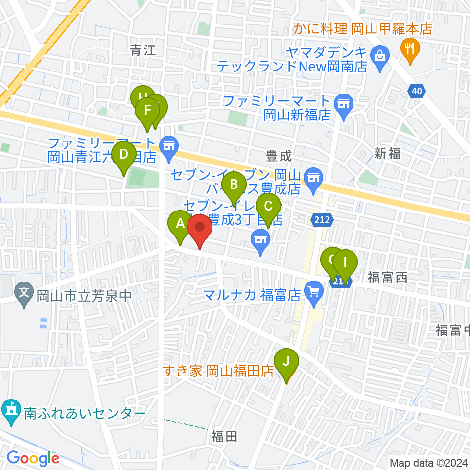 ミュージックセンター岡南 ヤマハミュージック周辺のカフェ一覧地図