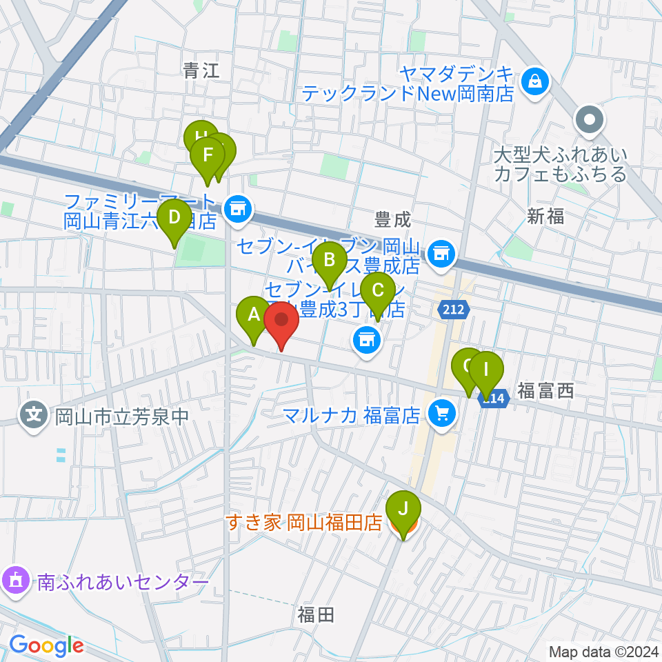 ミュージックセンター岡南 ヤマハミュージック周辺のカフェ一覧地図