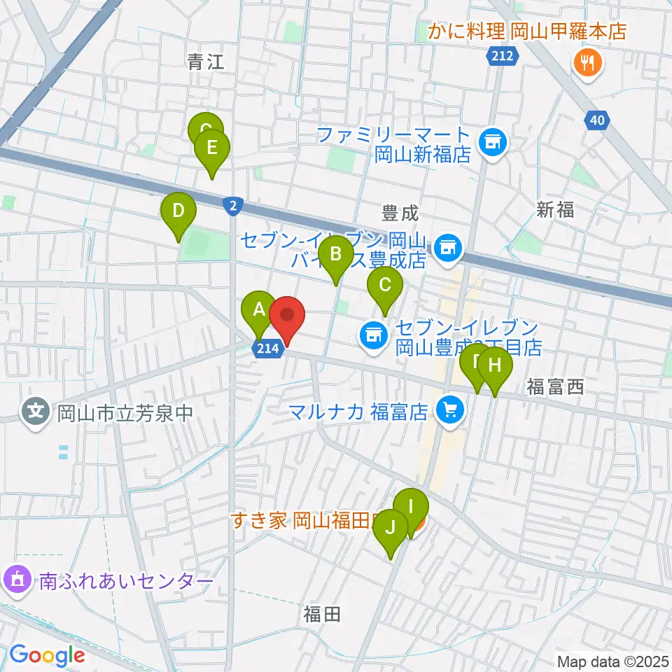 ミュージックセンター岡南 ヤマハミュージック周辺のカフェ一覧地図